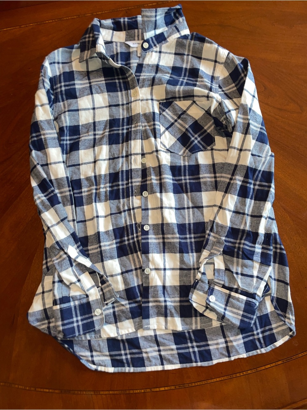 Old Navy Classic Navy and White Plaid Button-Up flannel